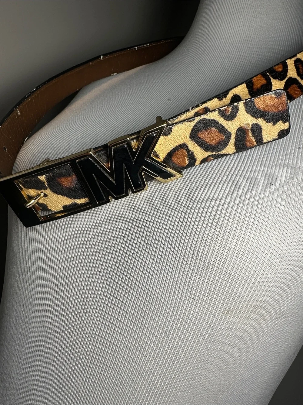 Michael Kors Dark Brown cow fur leather Belt with Gold Buckle